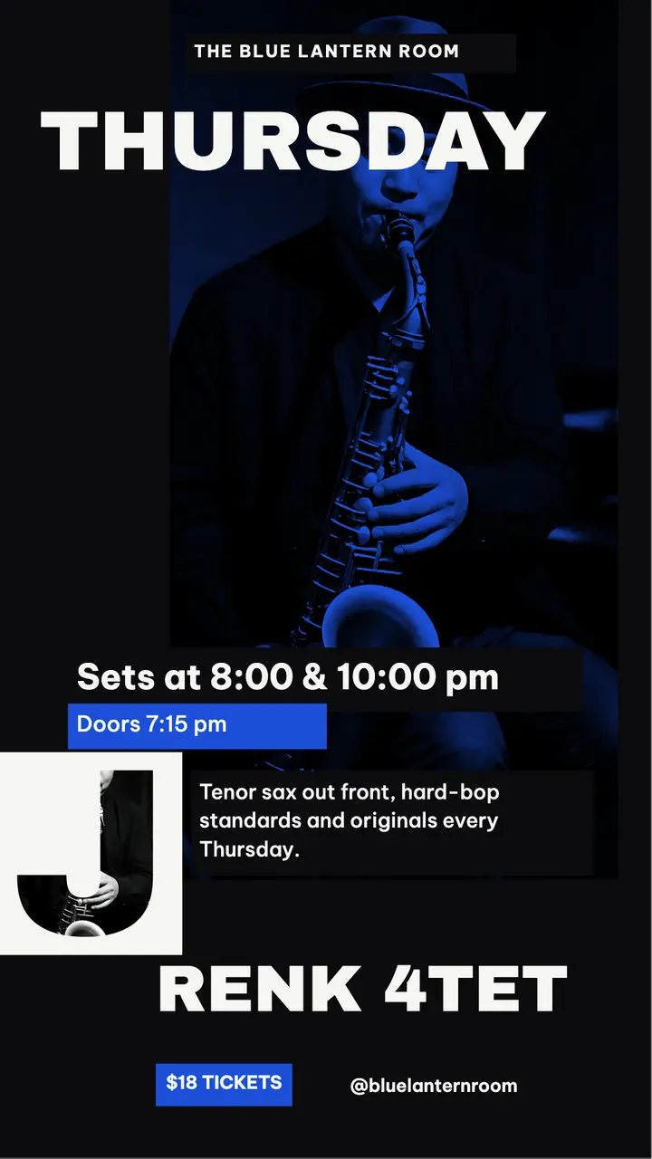 Thursday jazz quartet story, hard-bop sleeve: jazz night story template