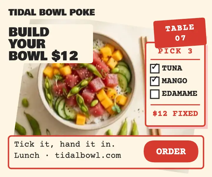 Tidal Bowl Poke order sheet ad template