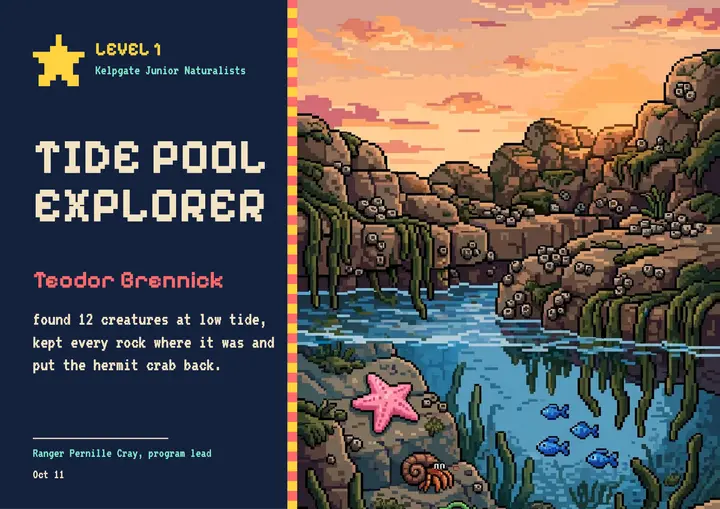 Kelpgate junior naturalist tide pool certificate template