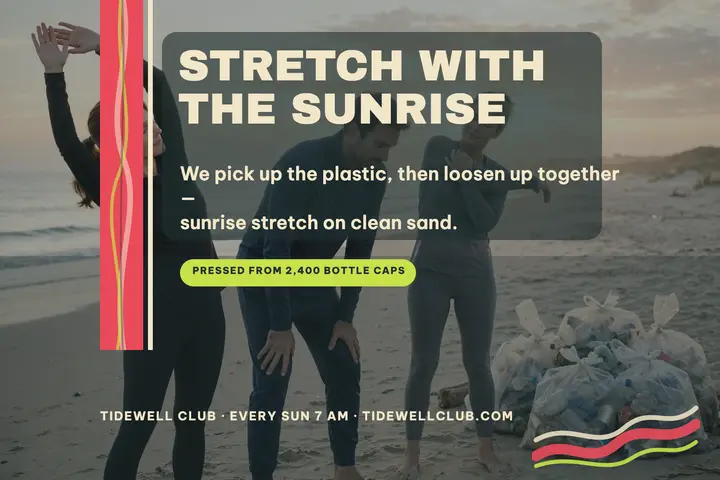 Tidewell sunrise stretch postcard: beach cleanup quote postcard template