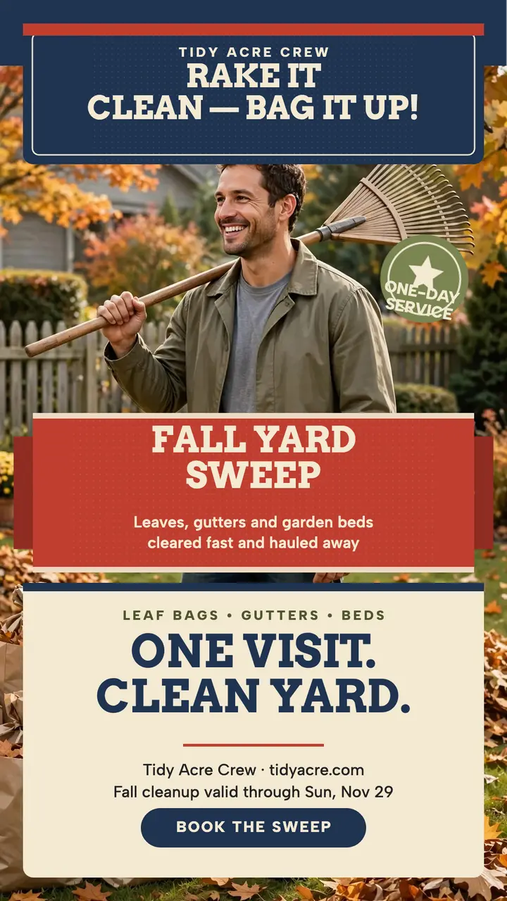 Tidy Acre fall yard sweep story: fall yard cleanup story template