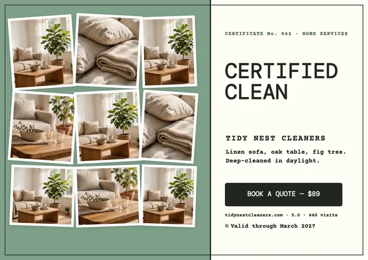 Tidy Nest certified clean joiner certificate template