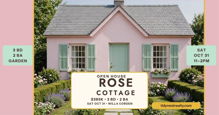 Tidy Nest pink cottage open house post template
