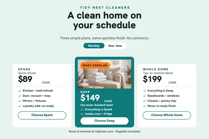 Tidy Nest cleaning plans postcard template
