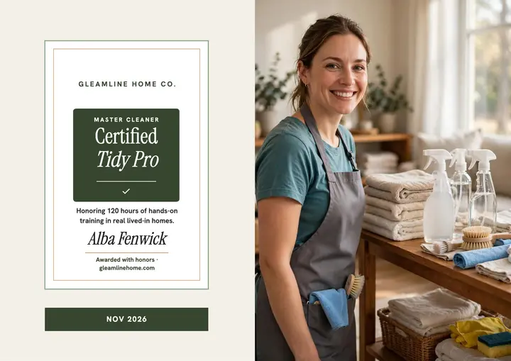 Gleamline Certified Tidy Pro certificate: cleaner certificate template