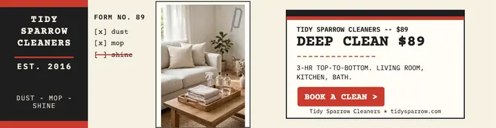 Tidy Sparrow deep clean billboard ad: cleaner promo billboard template