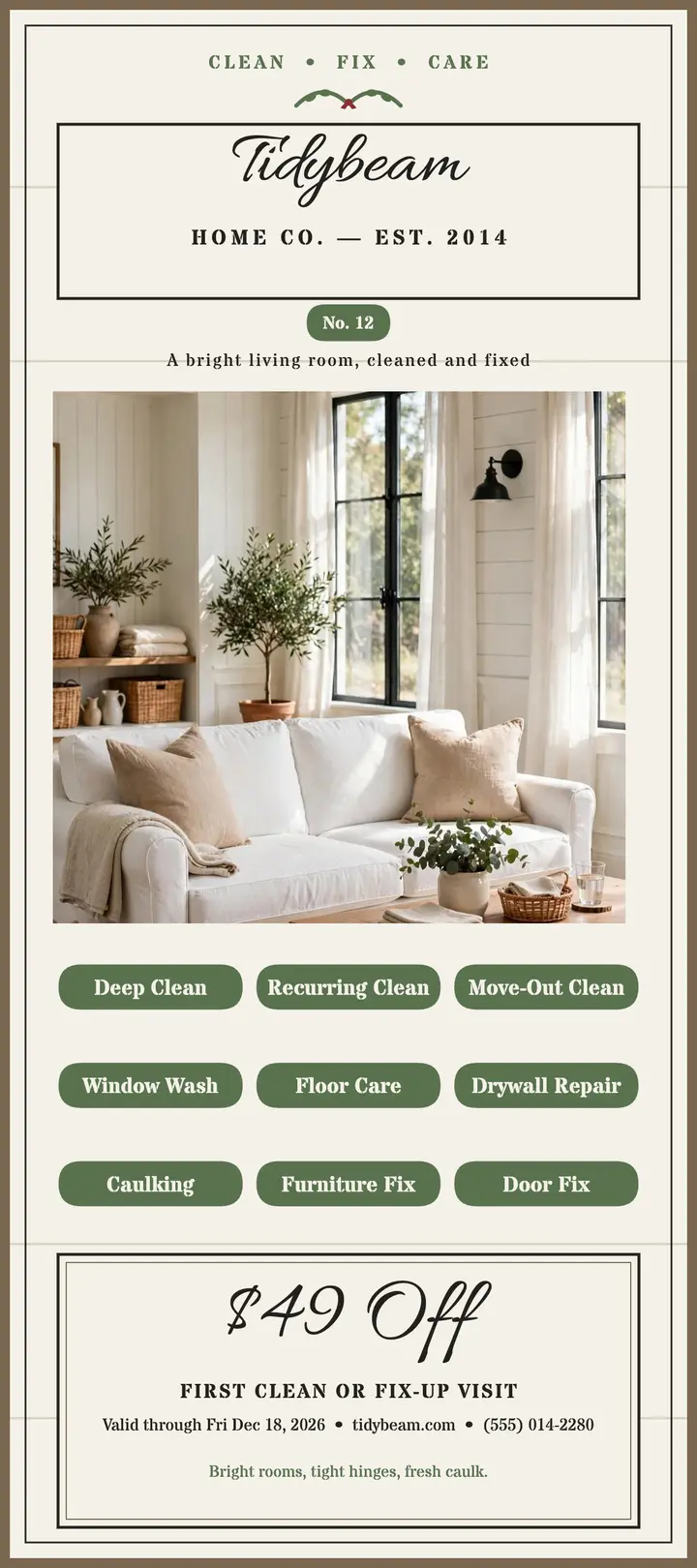 Tidybeam home services menu rack card template