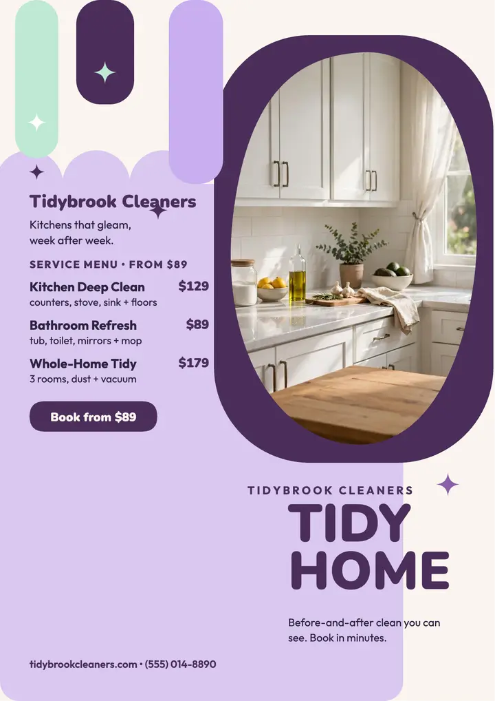 Tidybrook Cleaners service menu flyer template