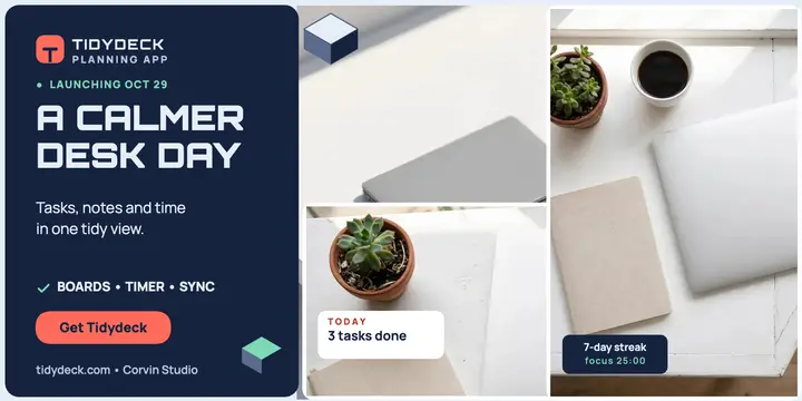 Tidydeck app launch, desk day template