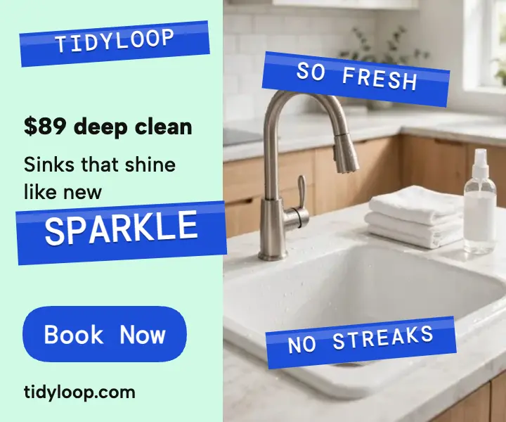 Tidyloop sink sparkle label ad: cleaning service ad template