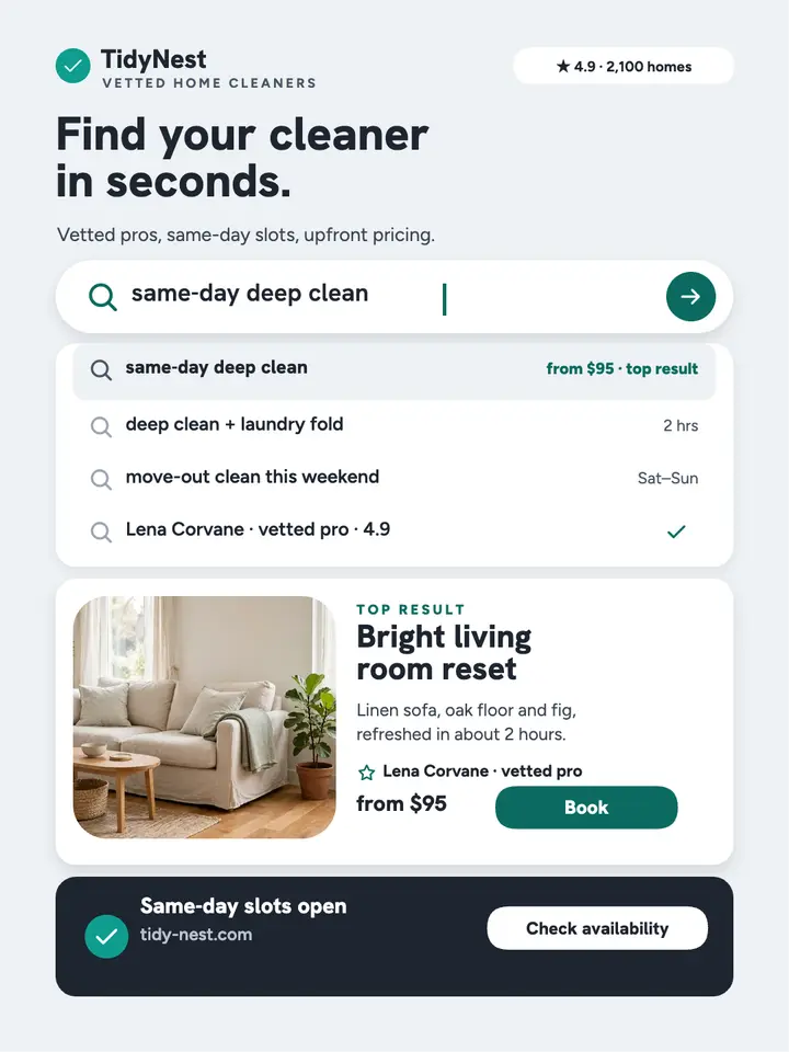 TidyNest same-day cleaner search post template