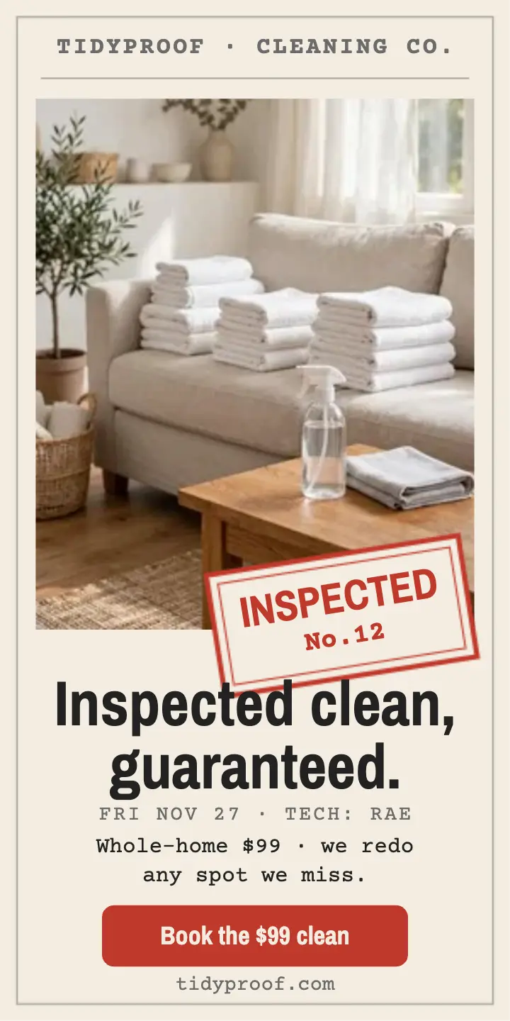 Tidyproof inspected cleaning guarantee ad template