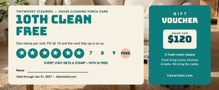 Tidywicket 10th clean free voucher template