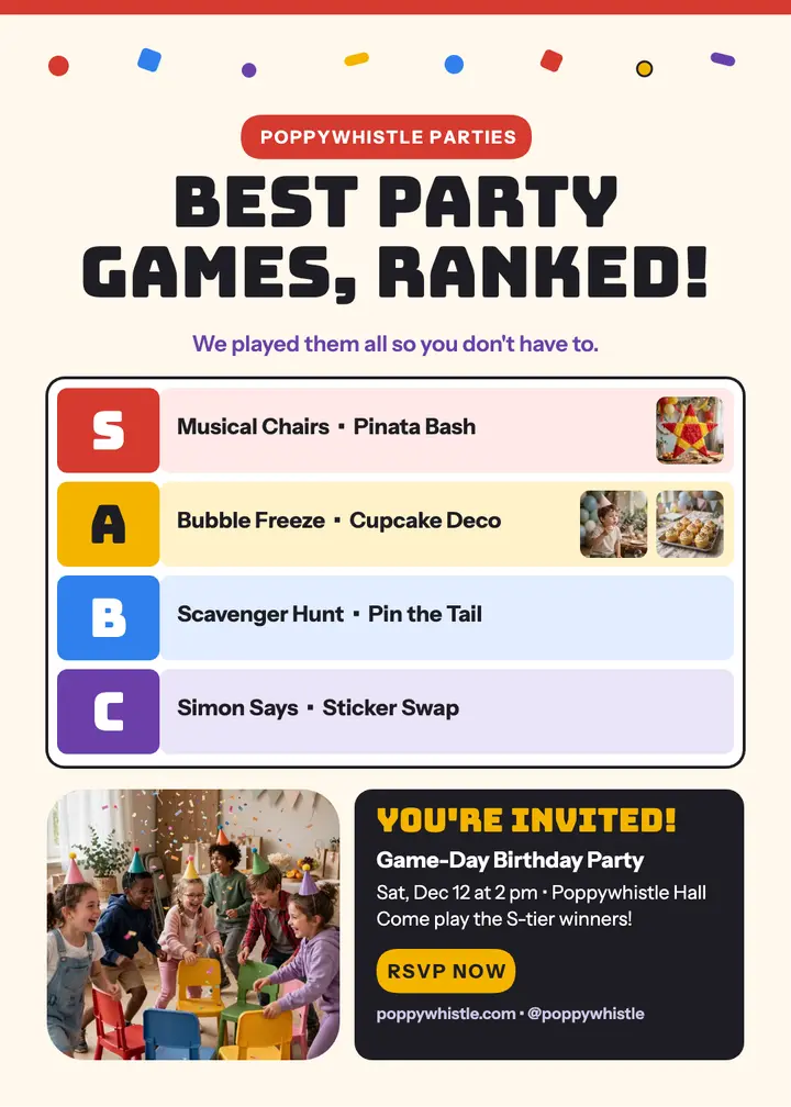 Poppywhistle party games tier list invite template