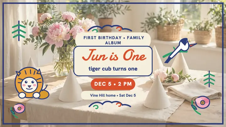 Jun's folk tiger first birthday thumbnail template