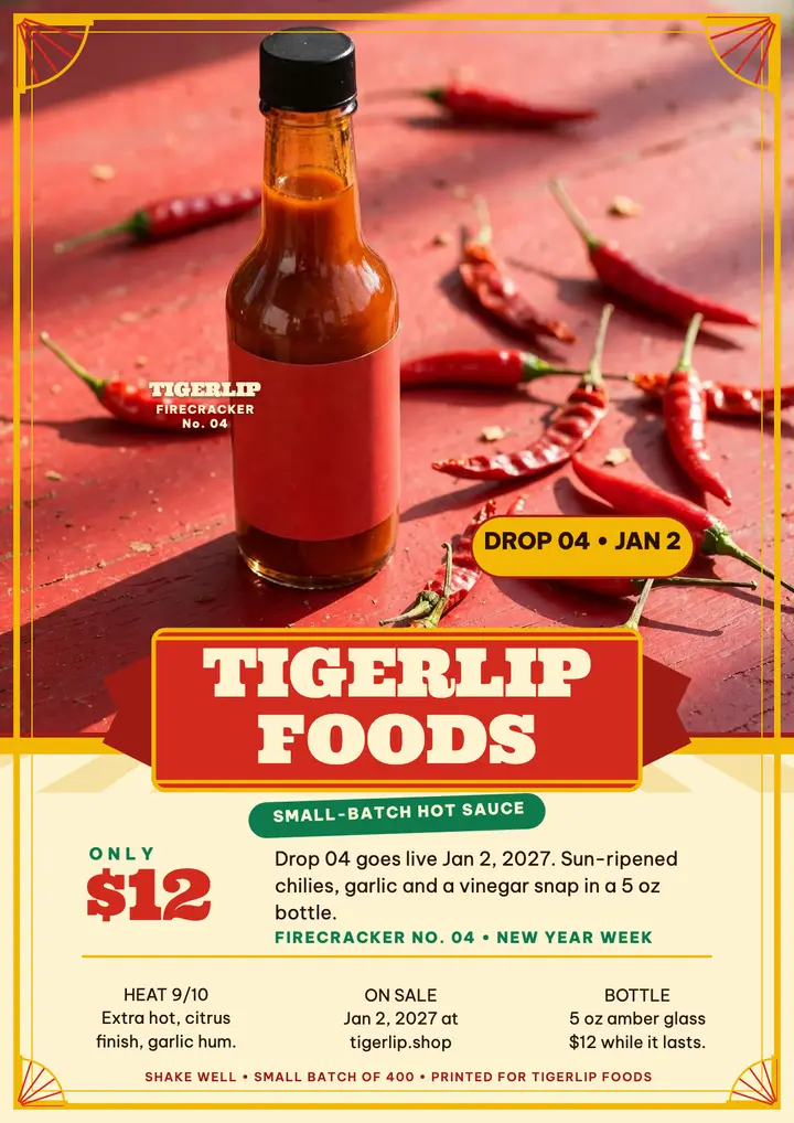 Tigerlip hot sauce drop flyer template
