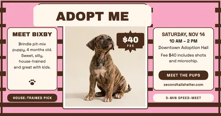 Bixby brindle puppy adoption post template