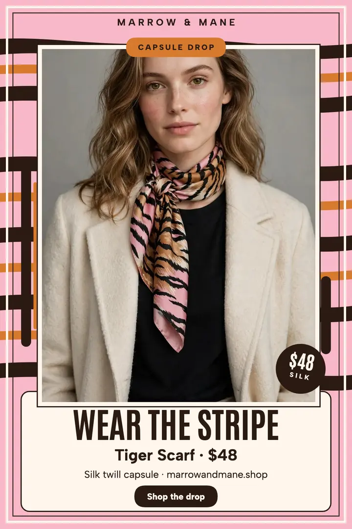 Marrow and Mane tiger scarf poster template