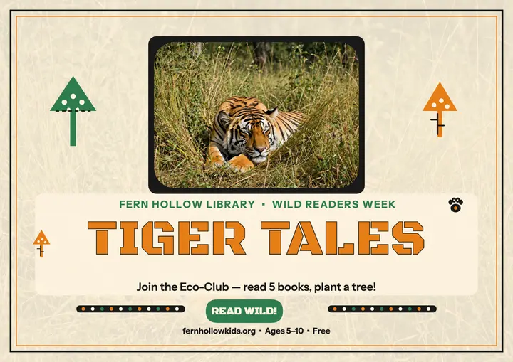 Tiger Tales eco-club poster, library: kids tiger reading poster template