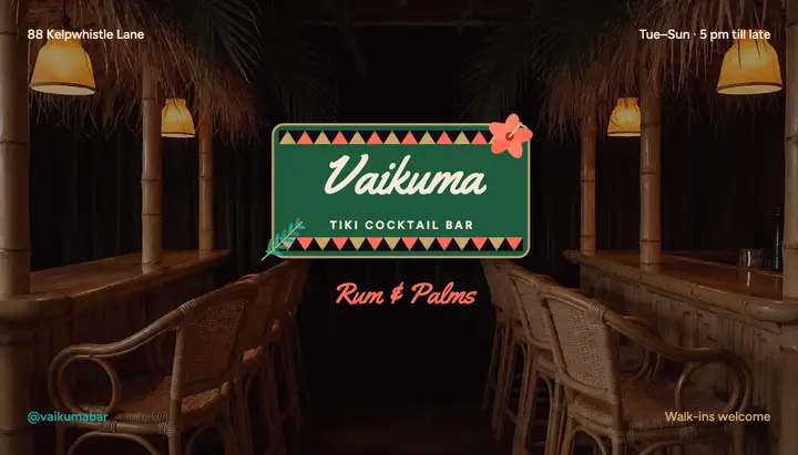 Vaikuma tiki cocktail bar business card template