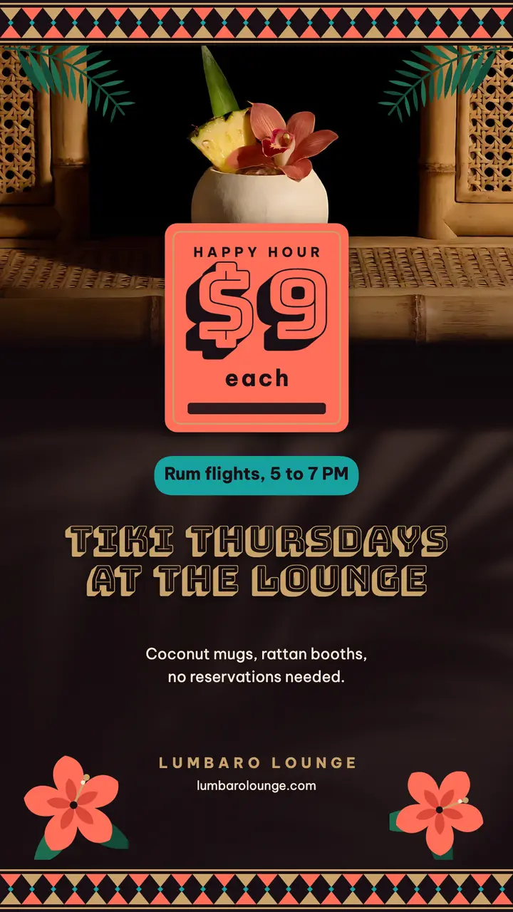 Tiki bar happy hour story, Lumbaro Lounge template