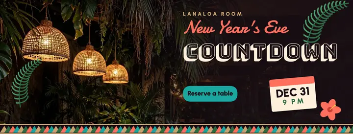 Tiki lounge New Year's Eve countdown cover, Lanaloa Room template