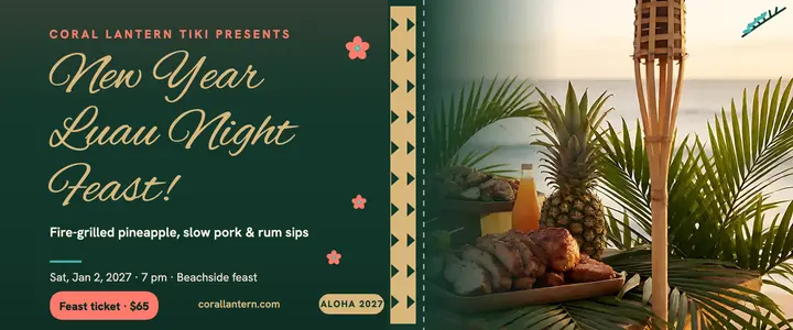 Coral Lantern New Year luau ticket: luau ticket template