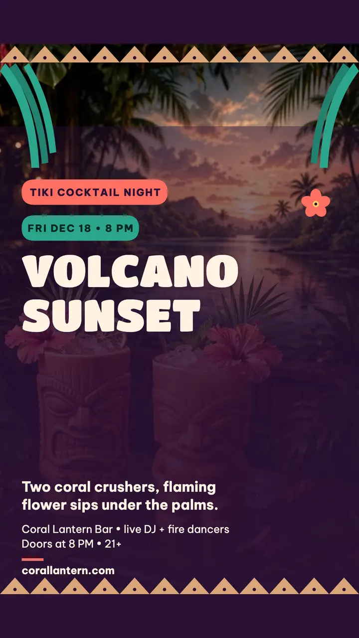 Volcano Sunset tiki night story template