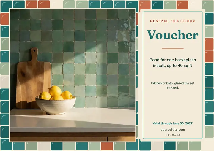 Quarzel Tile Studio backsplash gift certificate template