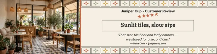 Juniper Cup tile cafe review banner: cafe review banner template