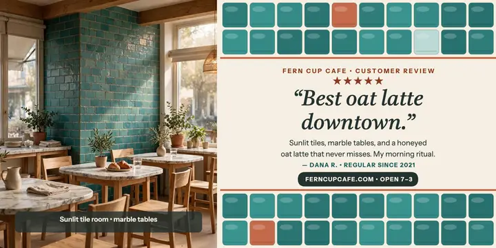 Fern Cup Cafe tile review post template