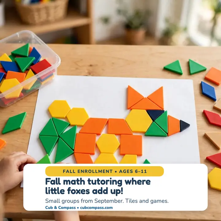 Cub and Compass fall tutoring tile fox post template