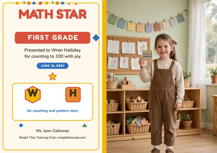 Bright Tiles math star certificate: math award certificate template