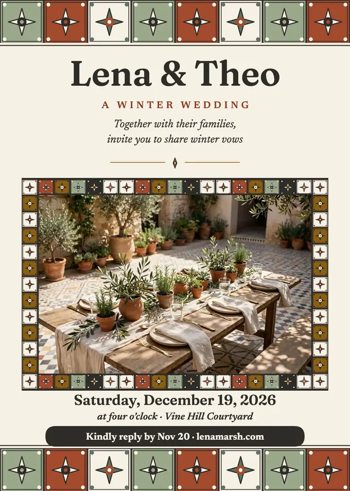 Lena and Theo winter tile wedding invite template