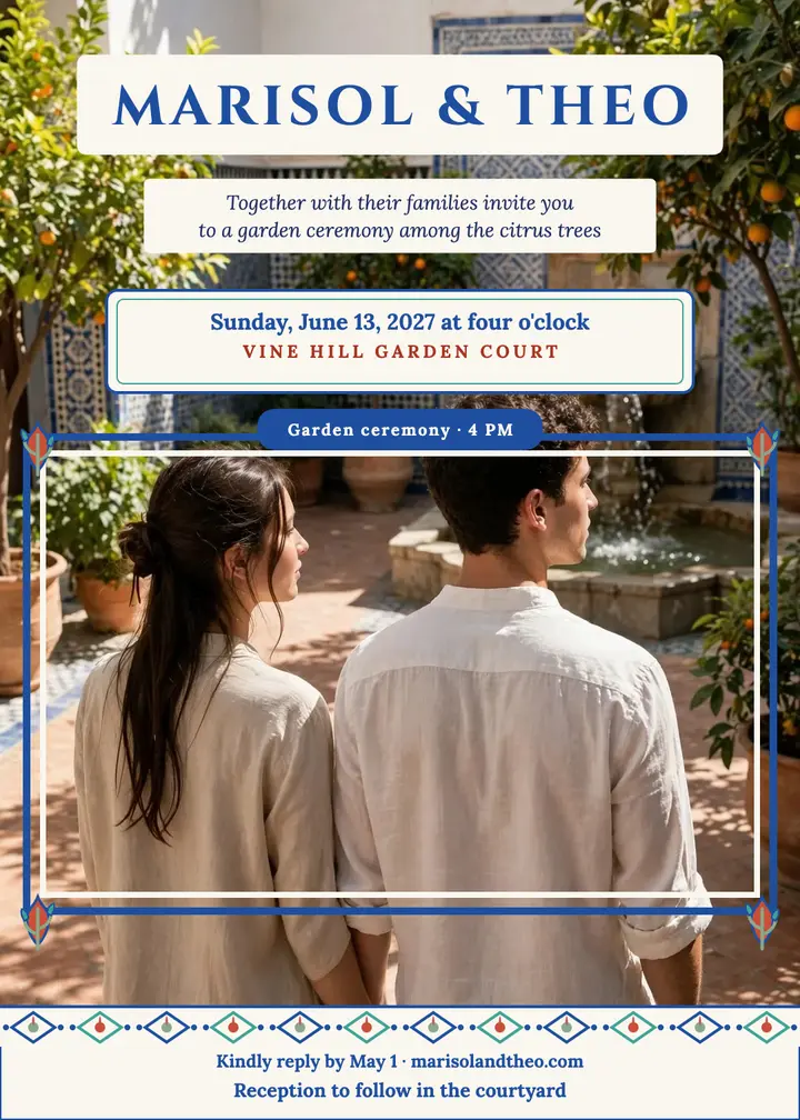 Tiled courtyard garden wedding invitation template