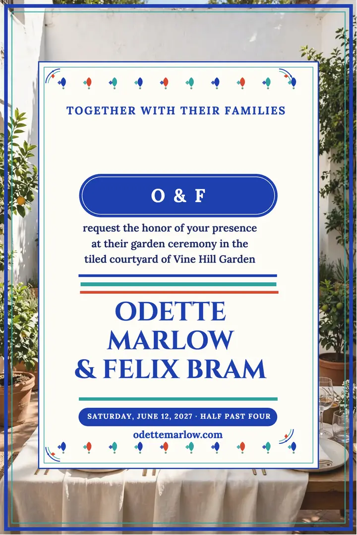 Odette and Felix tiled courtyard wedding poster template