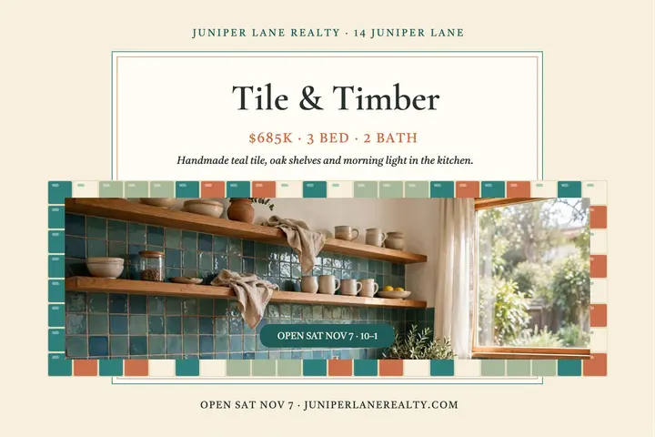 Tile and timber bungalow listing postcard template