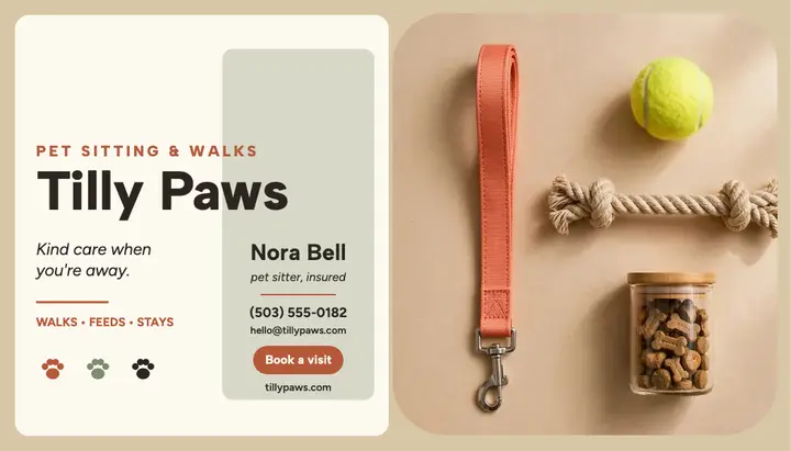 Tilly Paws pet sitter business card template
