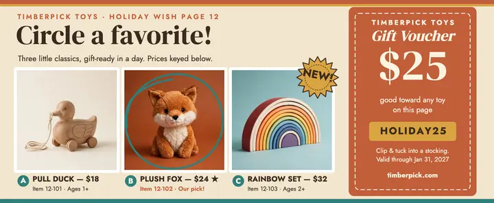 Timberpick holiday wish page voucher template
