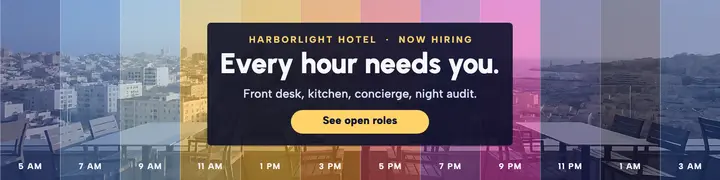 Harborlight Hotel hiring time-slice banner: hotel hiring linkedin banner template