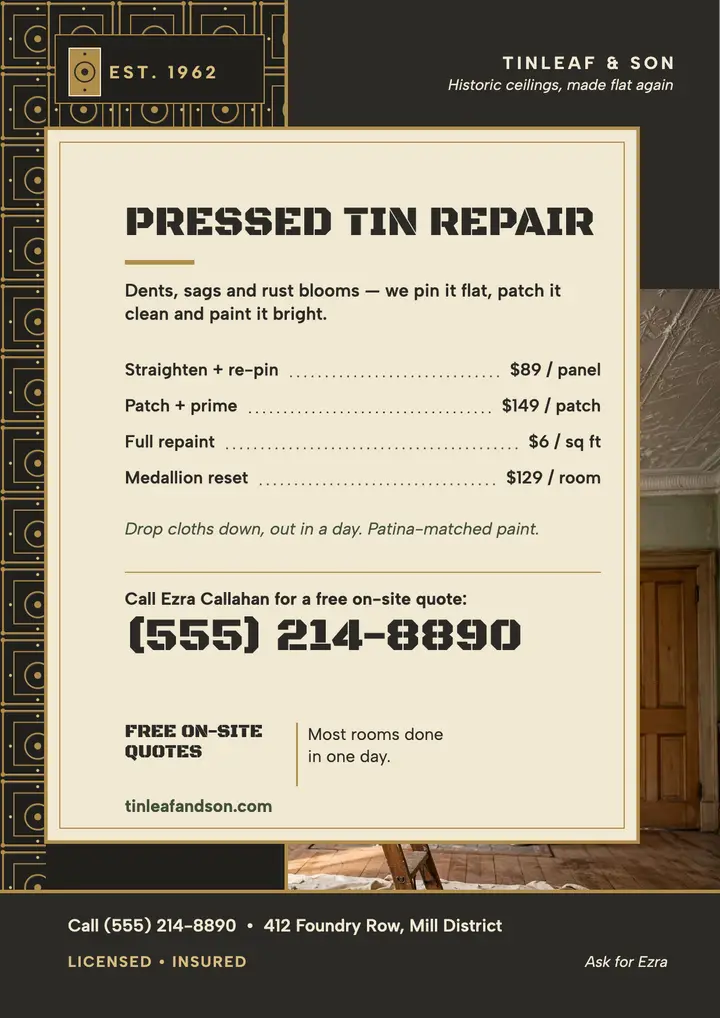 Tinleaf ceiling repair flyer: ceiling repair flyer template