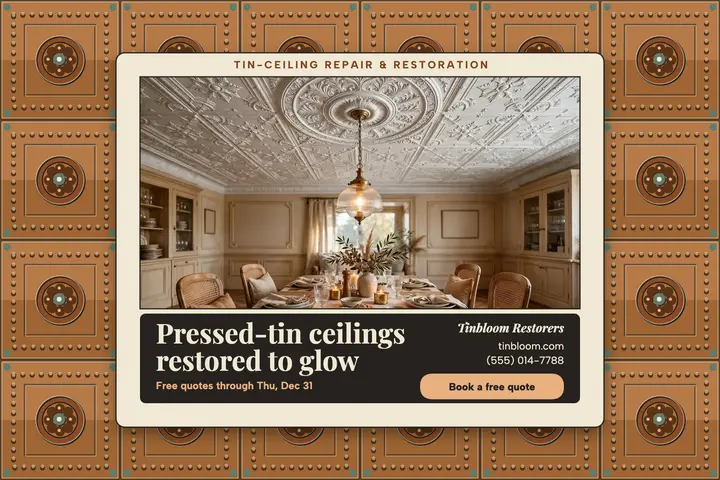 Tinbloom tin ceiling restoration postcard template