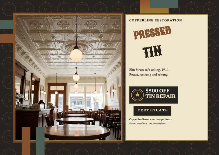Copperline tin ceiling certificate template