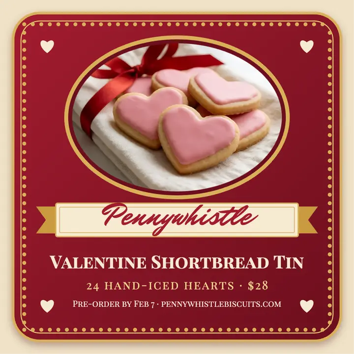 Pennywhistle Valentine shortbread tin template