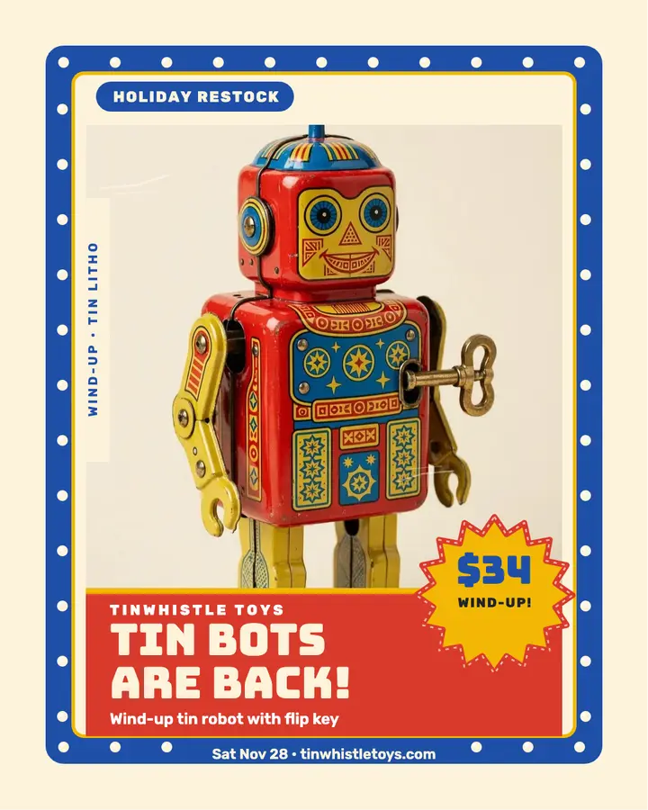 Tinwhistle tin robot holiday drop post template