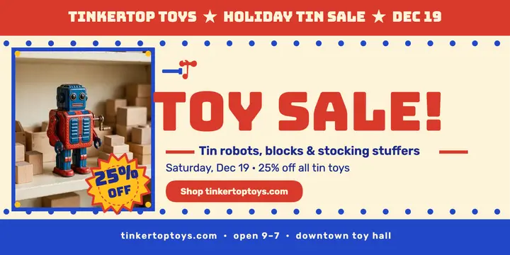 Tinkertop holiday toy sale post template