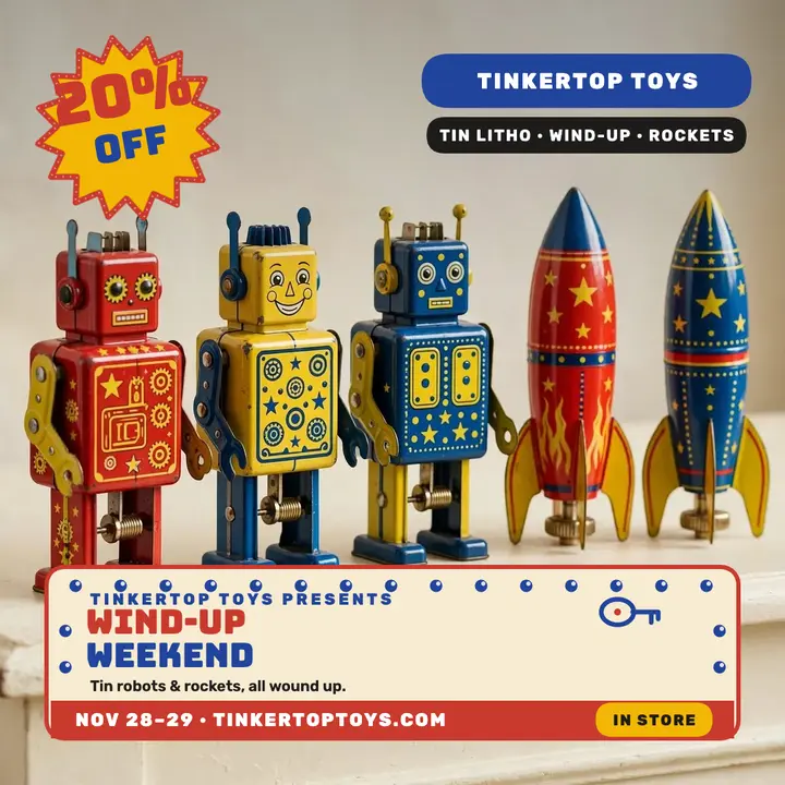 Tinkertop wind-up robot sale post template