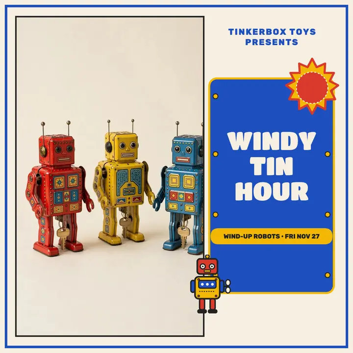 Windy Tin Hour robot toys podcast cover template