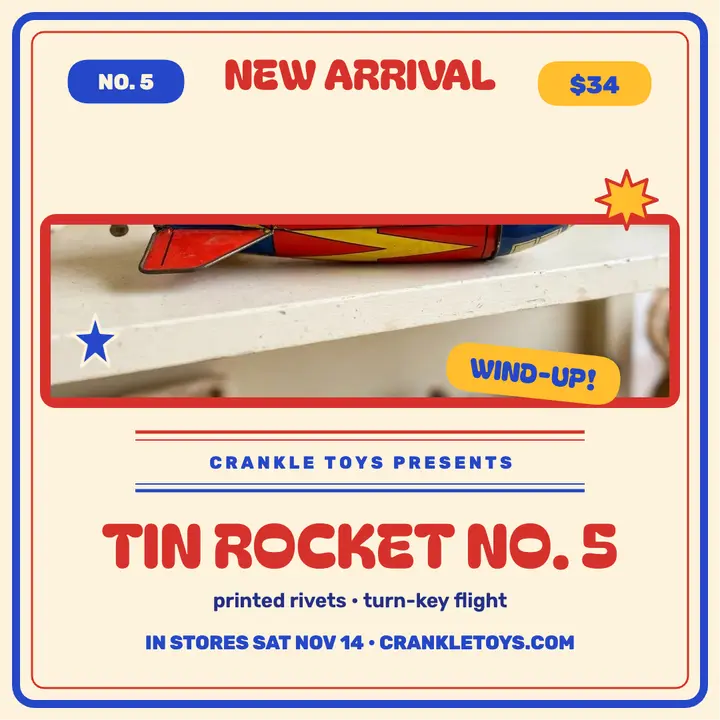 Crankle Toys tin rocket launch post: toy rocket launch post template
