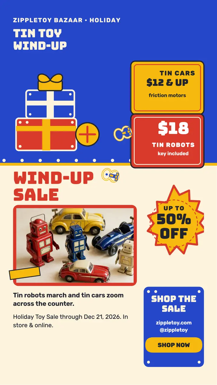 Zippletoy wind-up toy holiday sale story template
